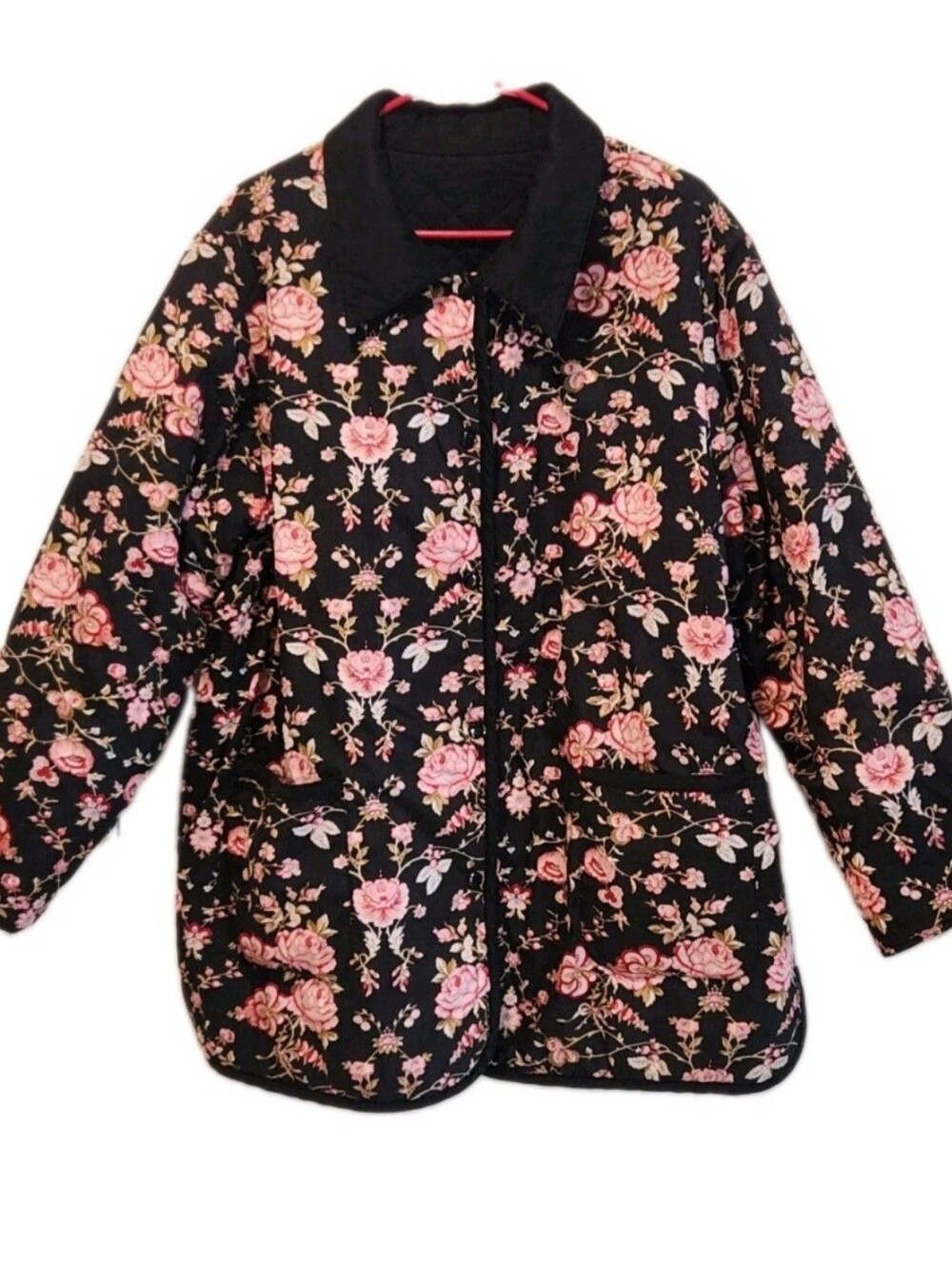 Vintage Denim & Co. Reversible Quilted Jacket 2X Black Floral Barn Coat Cotton